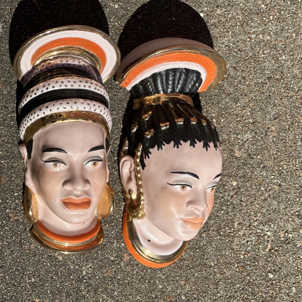 Vintage Woman Head‎ Wall Hanging Figurine Decor 9-1/2" x 5" Set Of 2